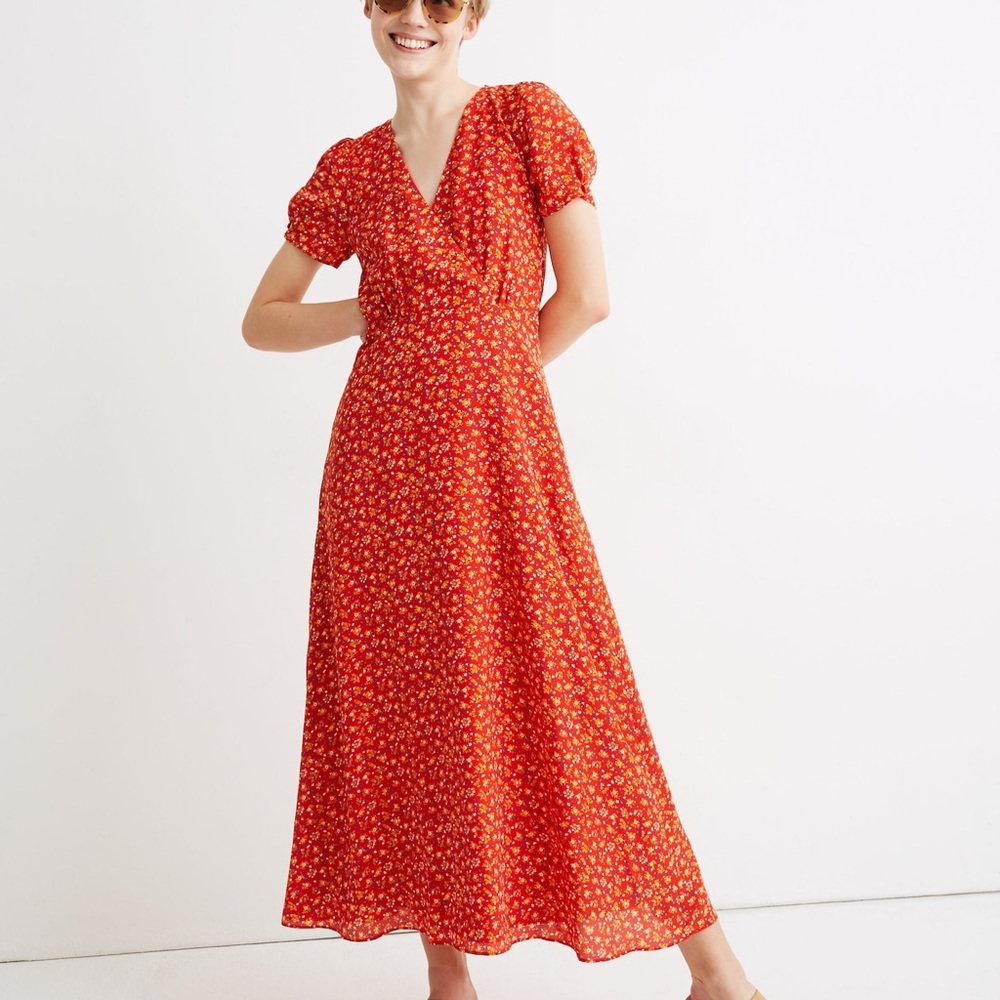 Madewell Red Floral Midi Dress